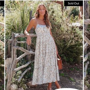 VICI JOCELYNN FLORAL TIERED SHOULDER TIE MAXI DRESS - IVORY